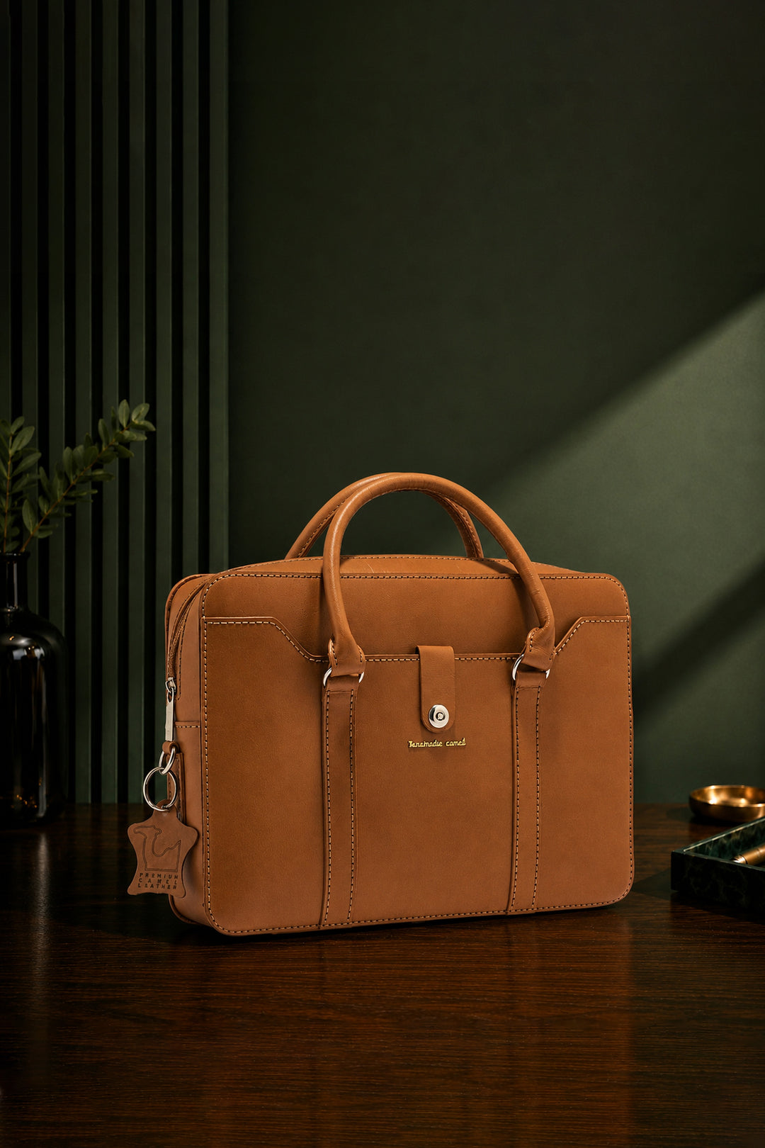 Jessica Genuine Leather Laptop Bag - Tan