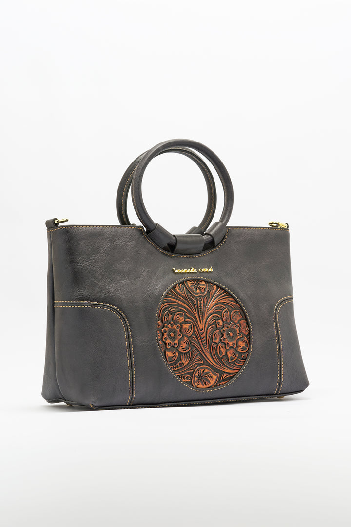 Iconic Women's  Genuine Leather Handbag - Black