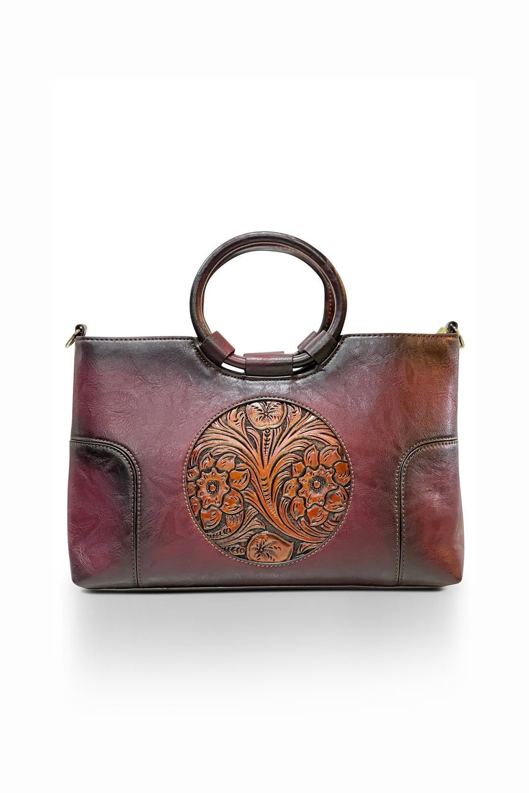 Iconic Women's  Genuine Leather Handbag - Merlot