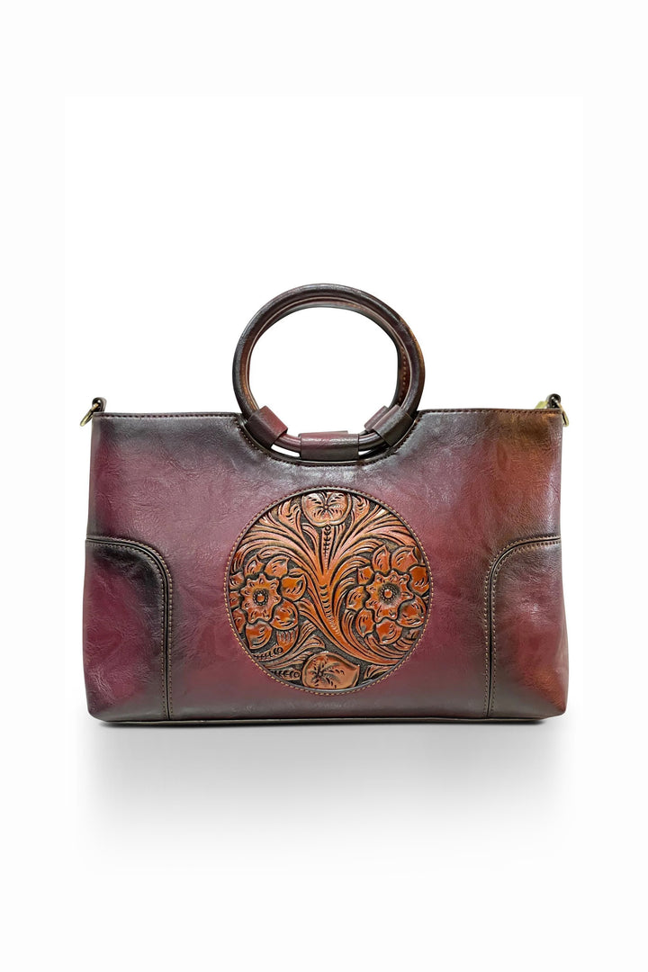 Iconic Women's  Genuine Leather Handbag - Merlot