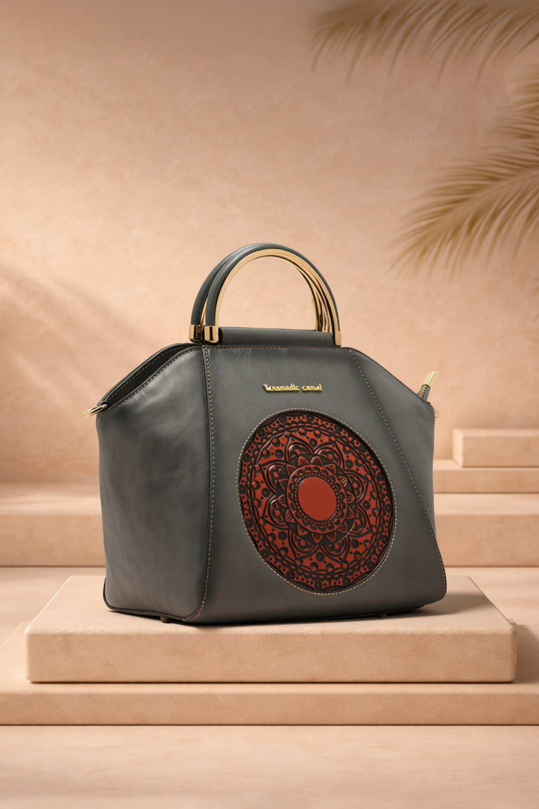 Trapez Women's Genuine Leather Handbag - Grey