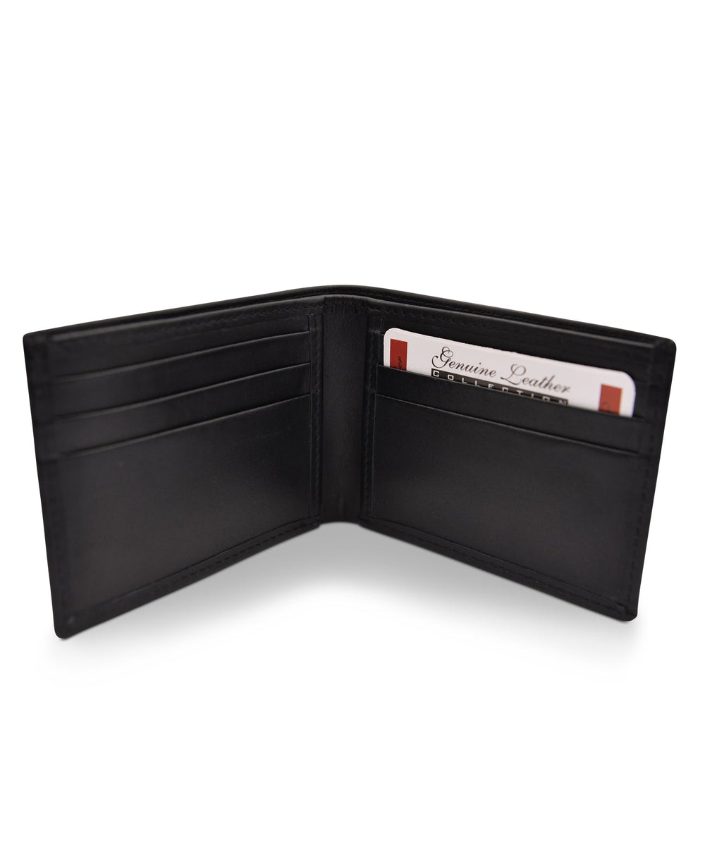 Men's Bi Fold Slim Wallet Soft Black Genuine Leather RFID Blocking