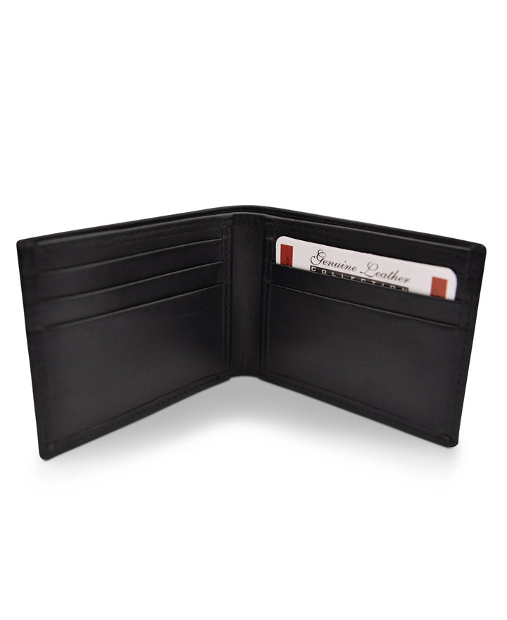 Men's Bi Fold Slim Wallet Soft Black Genuine Leather RFID Blocking