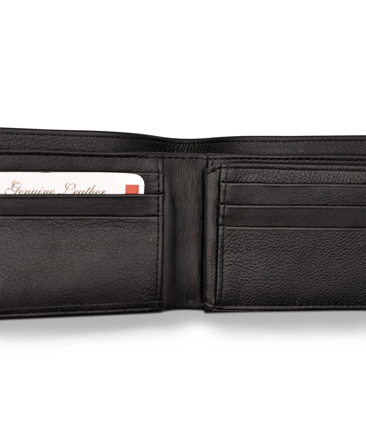 Men's Bi Fold Slim Wallet Soft Black Genuine Leather RFID Blocking