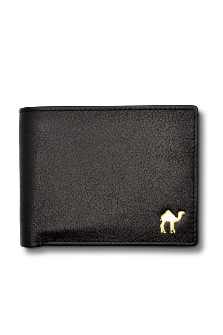 Men's Tri Fold Slim Wallet Grainy Black Genuine Leather RFID Blocking