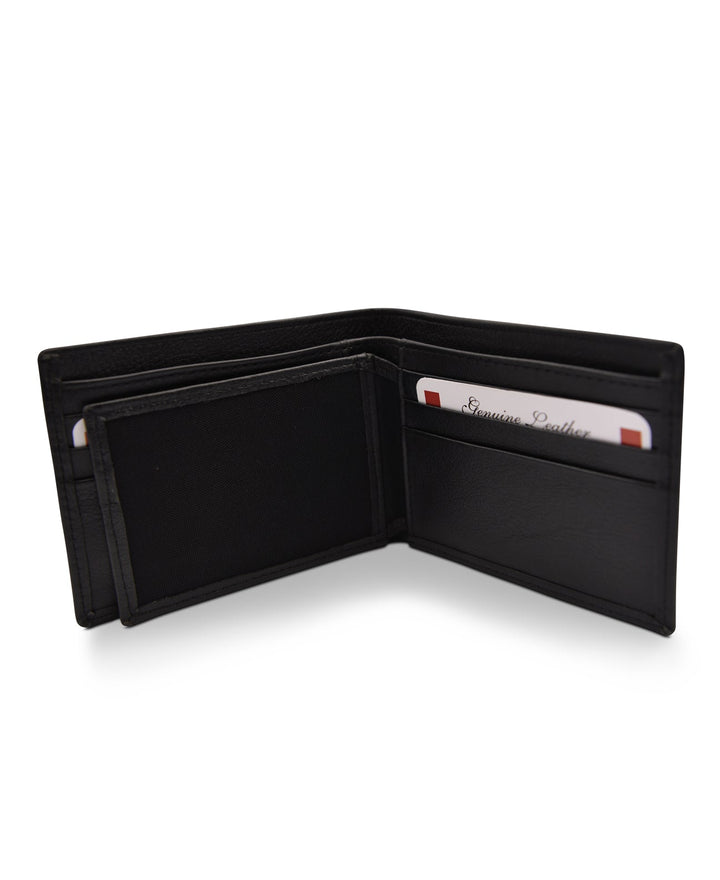 Men's Tri Fold Slim Wallet Grainy Black Genuine Leather RFID Blocking