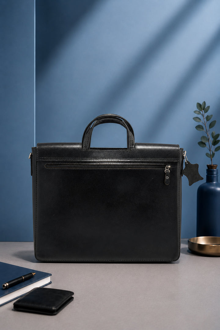 Alfredo Men's Genuine Leather Laptop Bag - Black