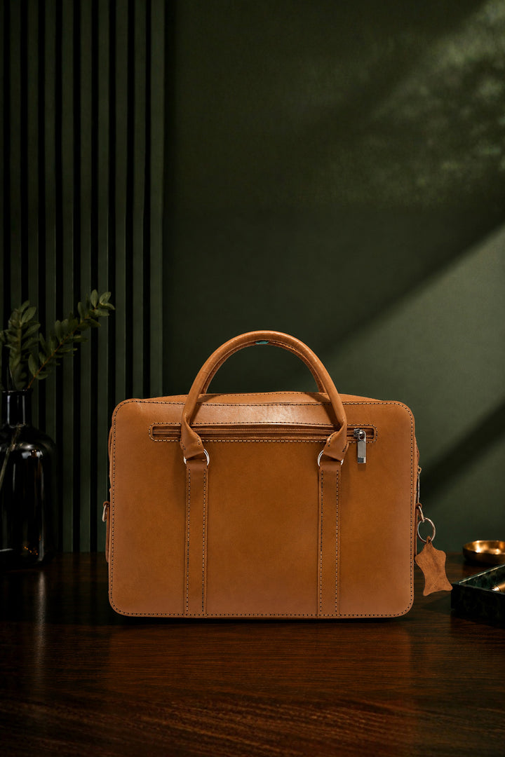 Jessica Genuine Leather Laptop Bag - Tan