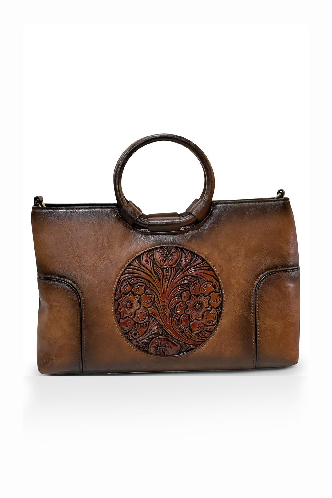 Iconic Women's  Genuine Leather Handbag - Chestnut Brown