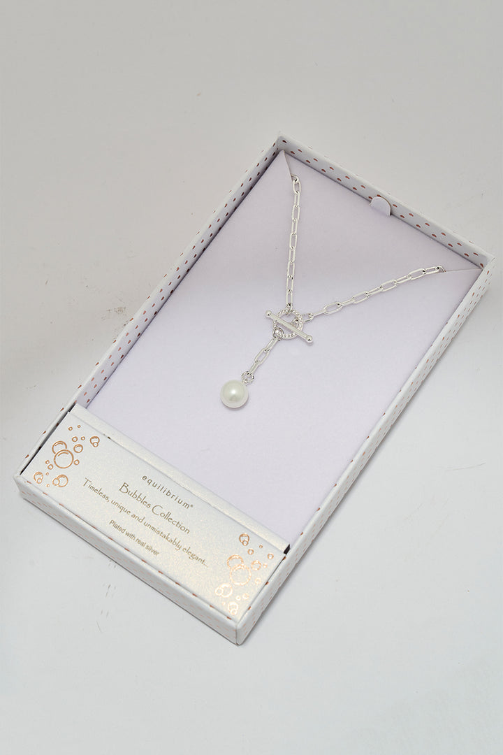 Pearl Drop Sterling Silver Zircon Necklace