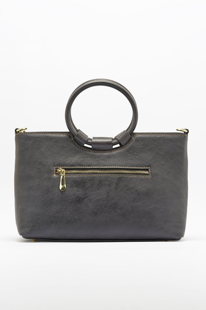 Iconic Women's  Genuine Leather Handbag - Black