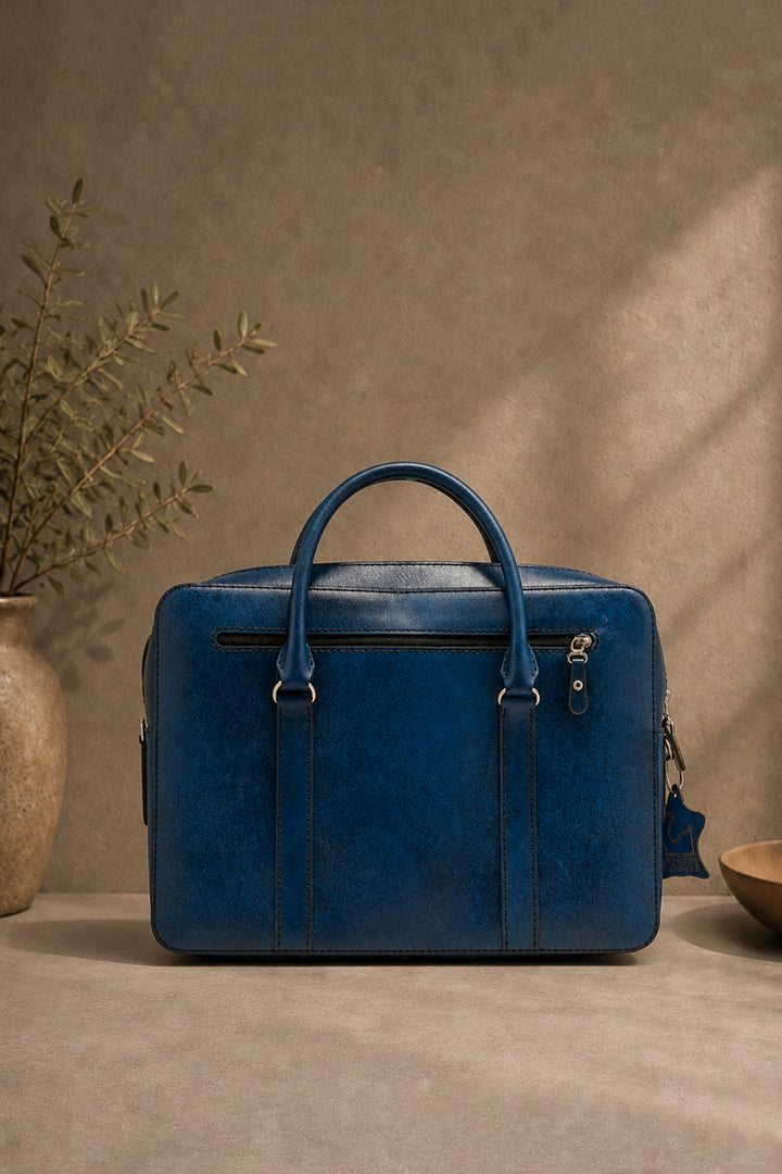 Jessica Genuine Leather Laptop Bag - Blue