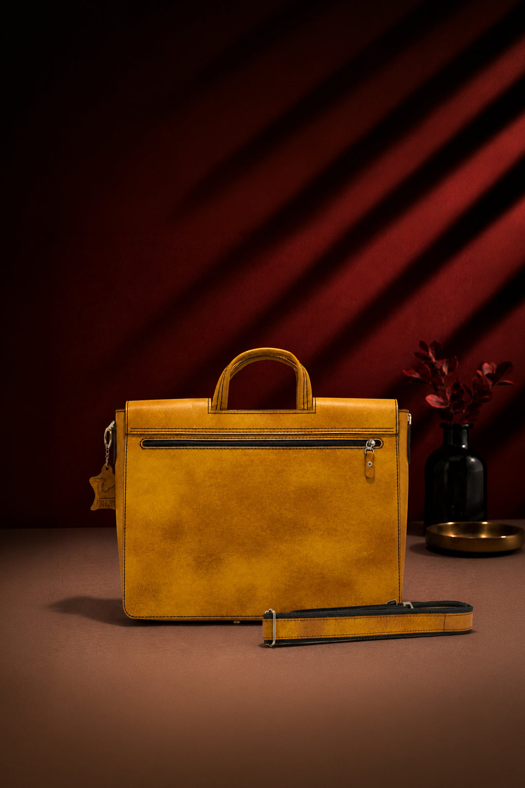 Alfredo Men's Genuine Leather Laptop Bag - Mustard