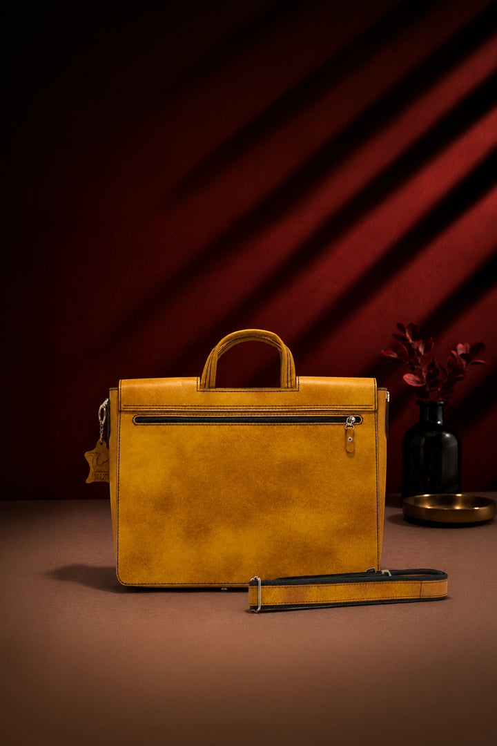 Alfredo Men's Genuine Leather Laptop Bag - Mustard