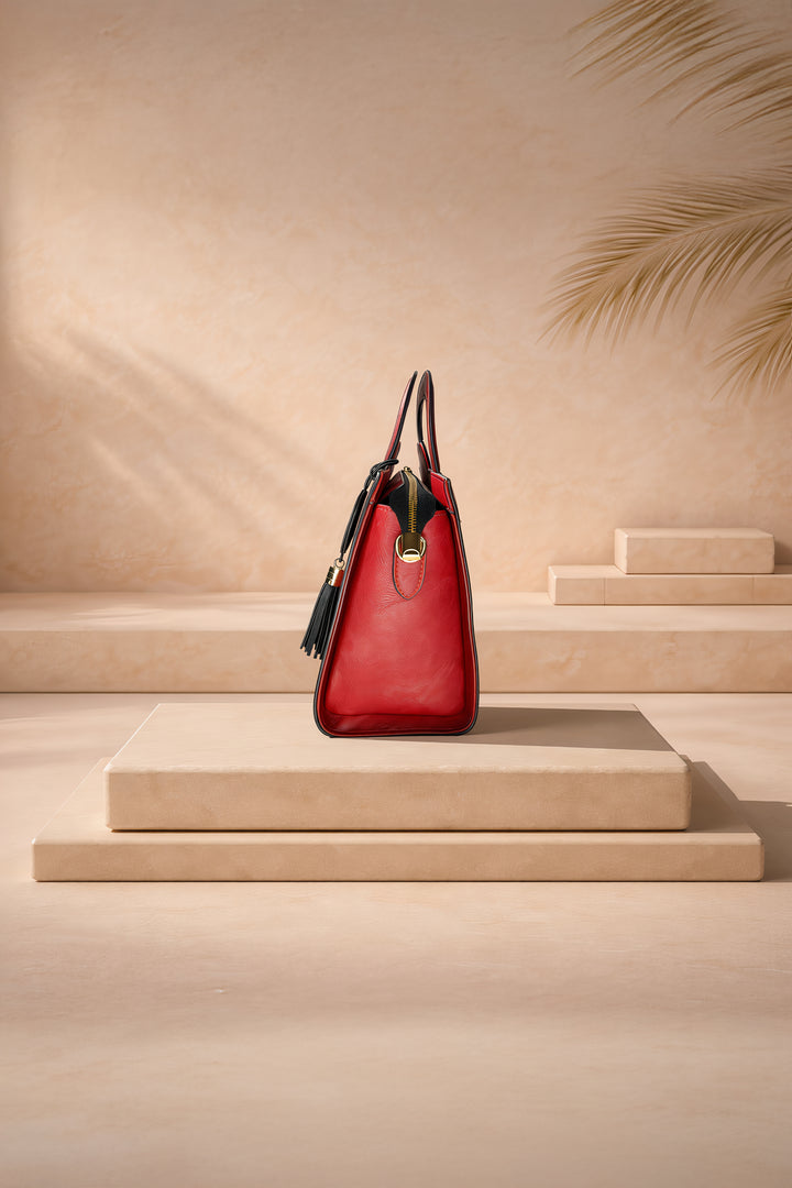 حقيبة يد نسائية من الجلد الطبيعي من ميستيك - أحمر