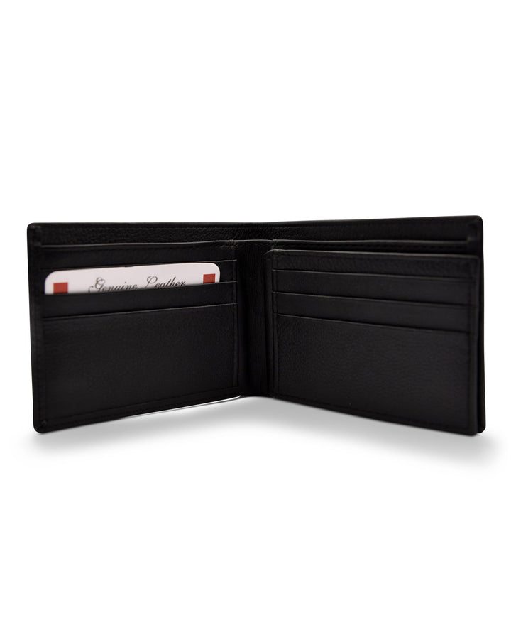 Men's Tri Fold Slim Wallet Grainy Black Genuine Leather RFID Blocking