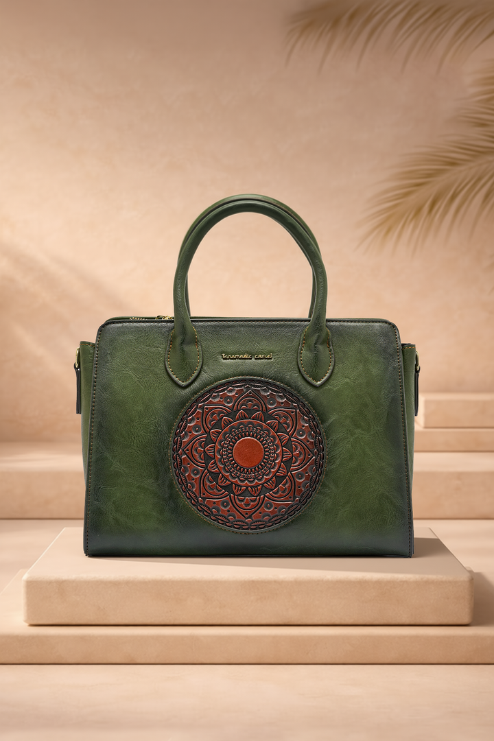 Elegance Women's Genuine Leather Handbag - Emerald