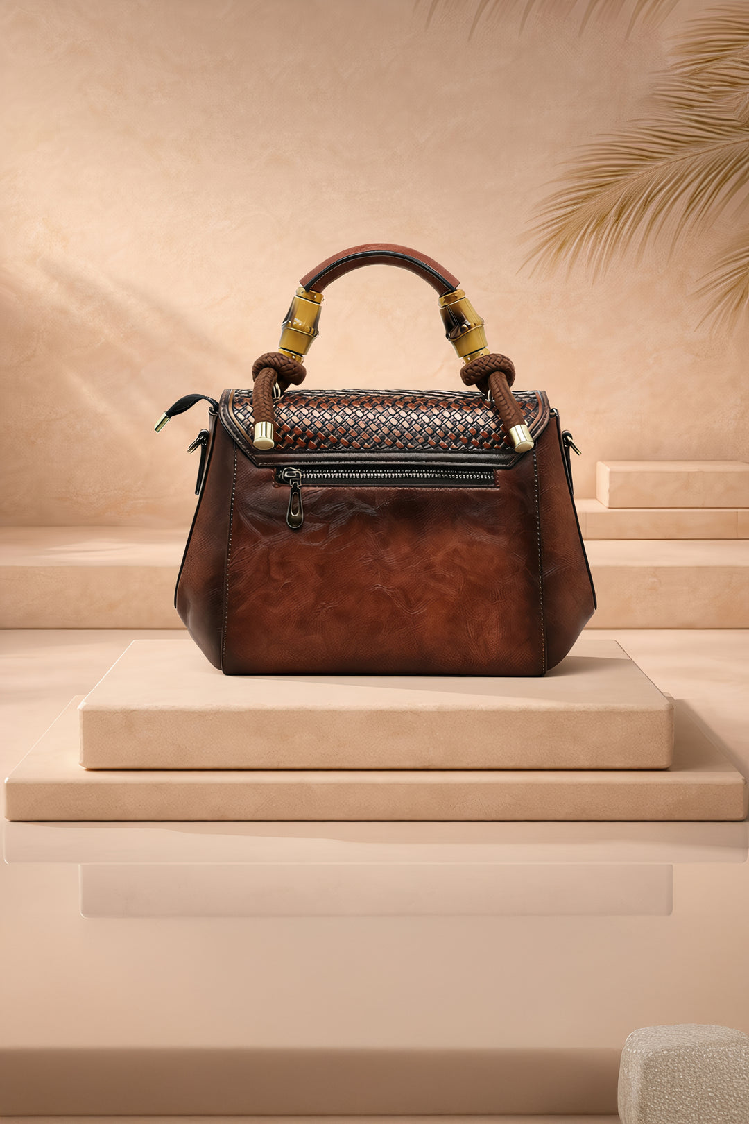 حقيبة يد نسائية من الجلد الطبيعي من أورا - بنية