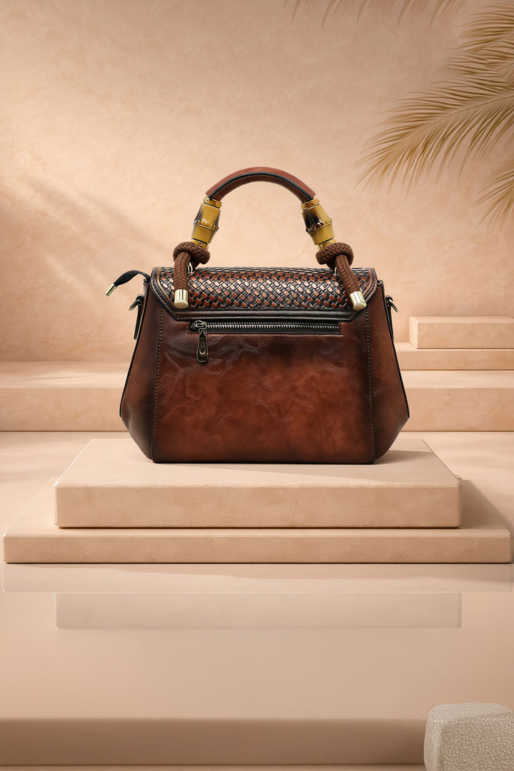 حقيبة يد نسائية من الجلد الطبيعي من أورا - بنية