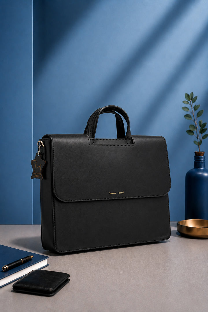 Alfredo Men's Genuine Leather Laptop Bag - Black