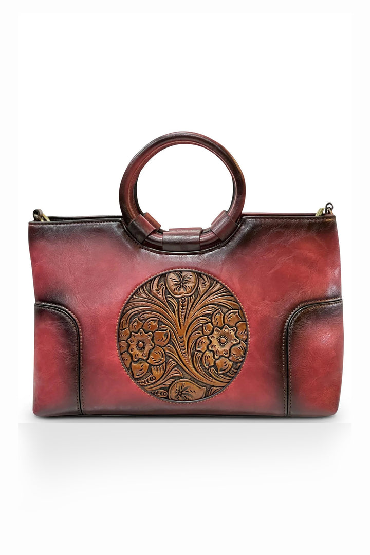 Iconic Women's  Genuine Leather Handbag - Ruby Red