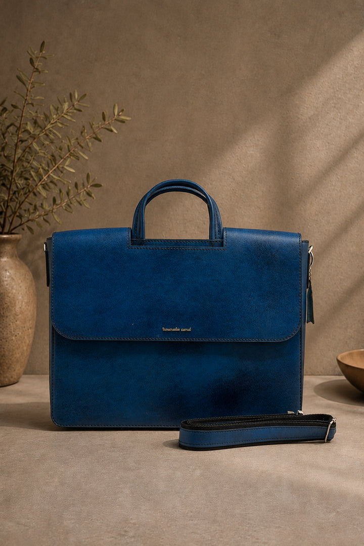 Alfredo Men's Genuine Leather Laptop Bag - Blue