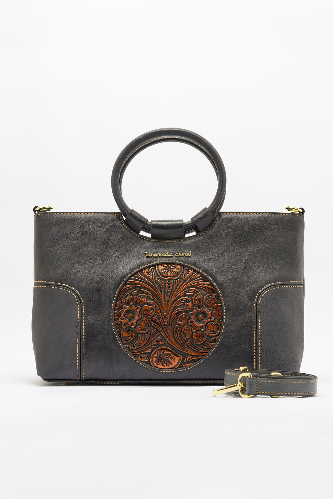 Iconic Women's  Genuine Leather Handbag - Black