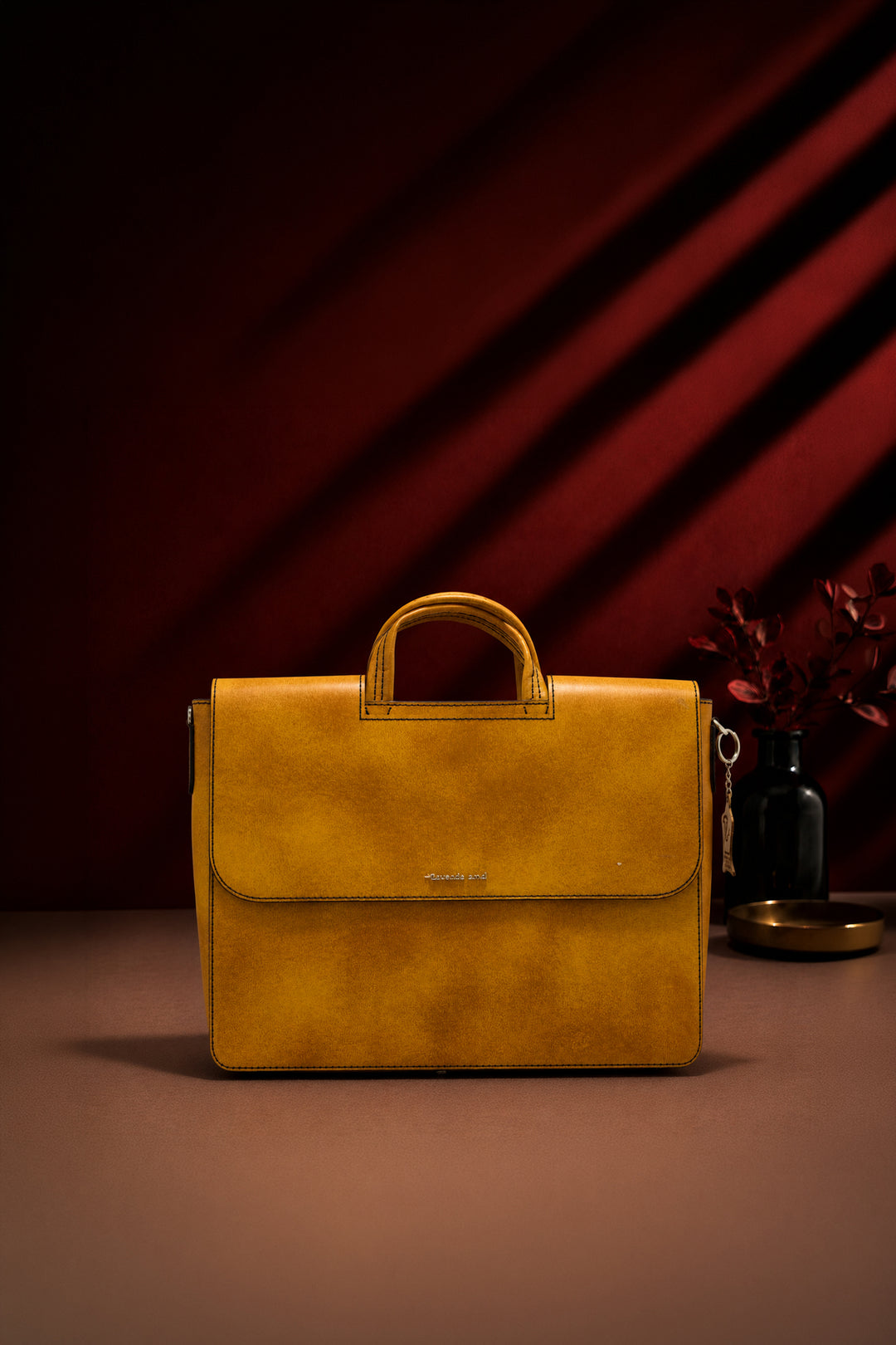 Alfredo Men's Genuine Leather Laptop Bag - Mustard