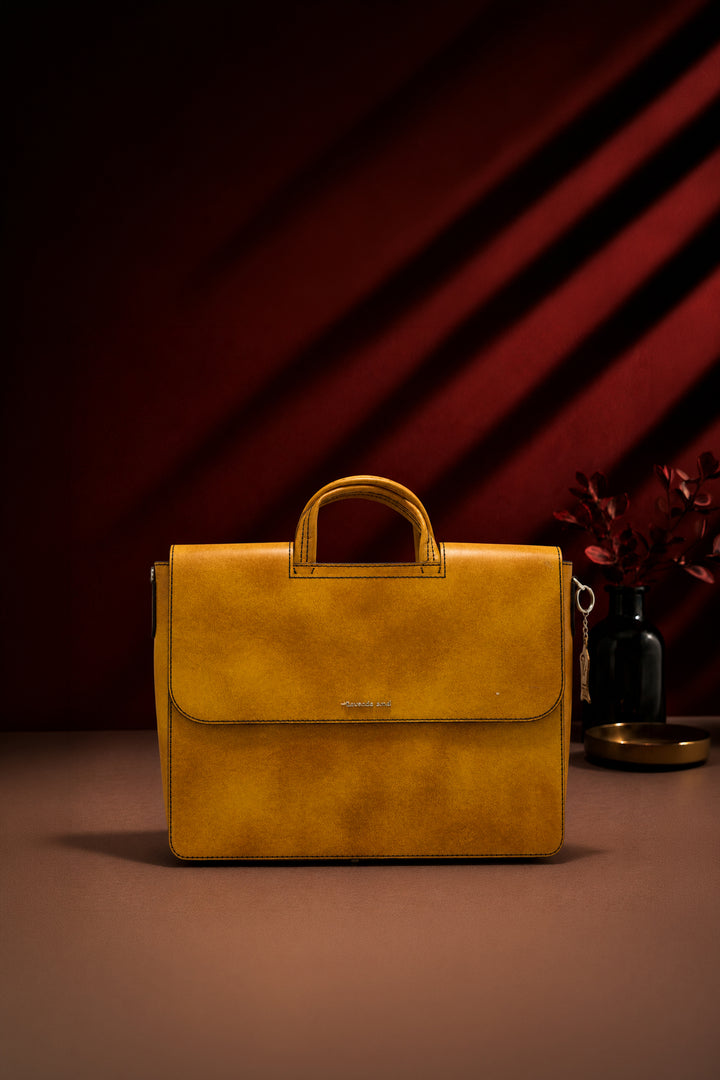 Alfredo Men's Genuine Leather Laptop Bag - Mustard