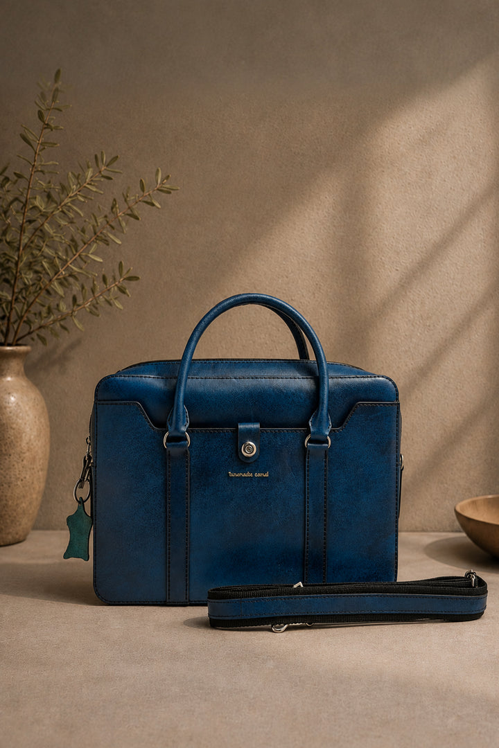 Jessica Genuine Leather Laptop Bag - Blue
