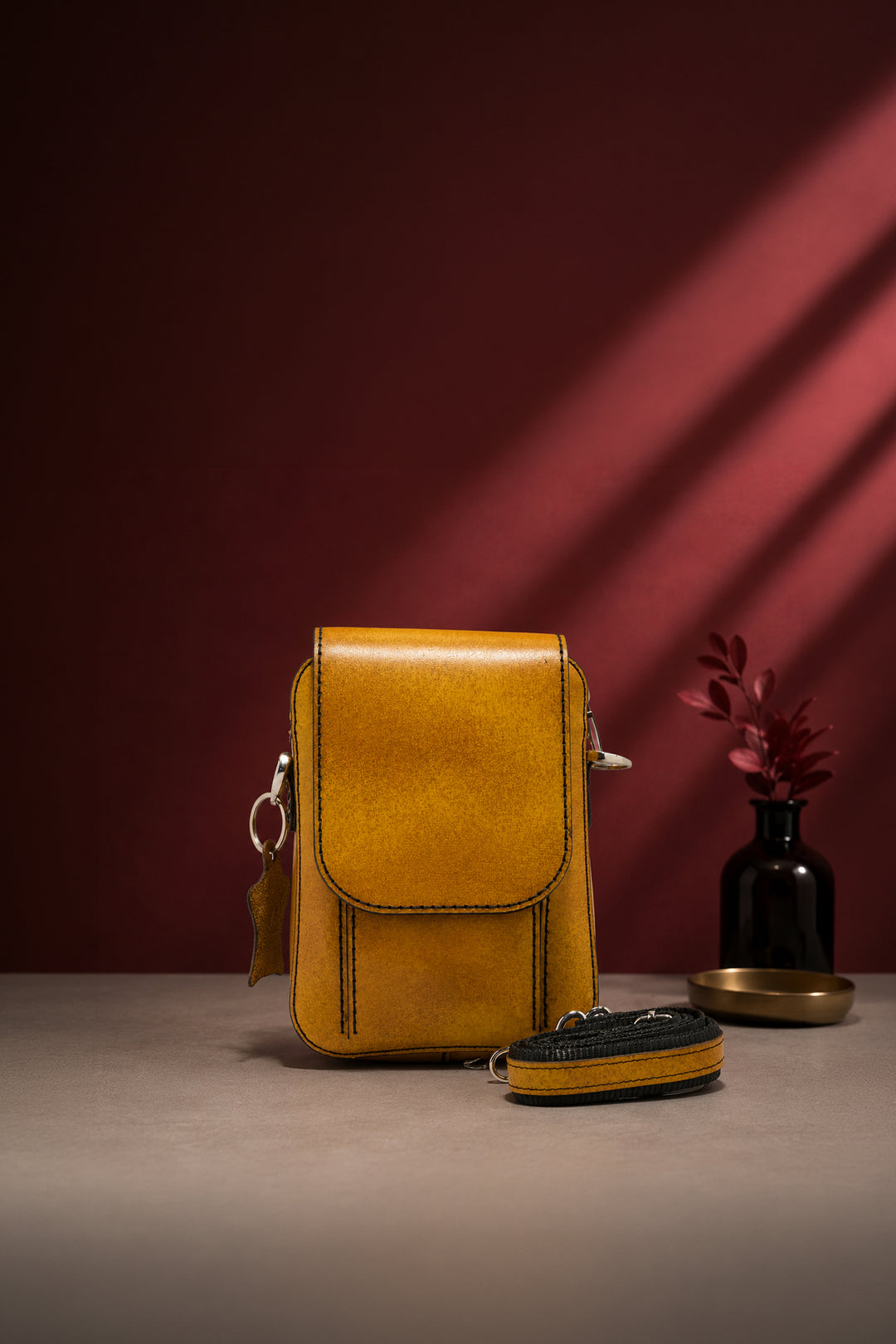 Jordon Men's Genuine Leather Side Messenger Bag - Mustard