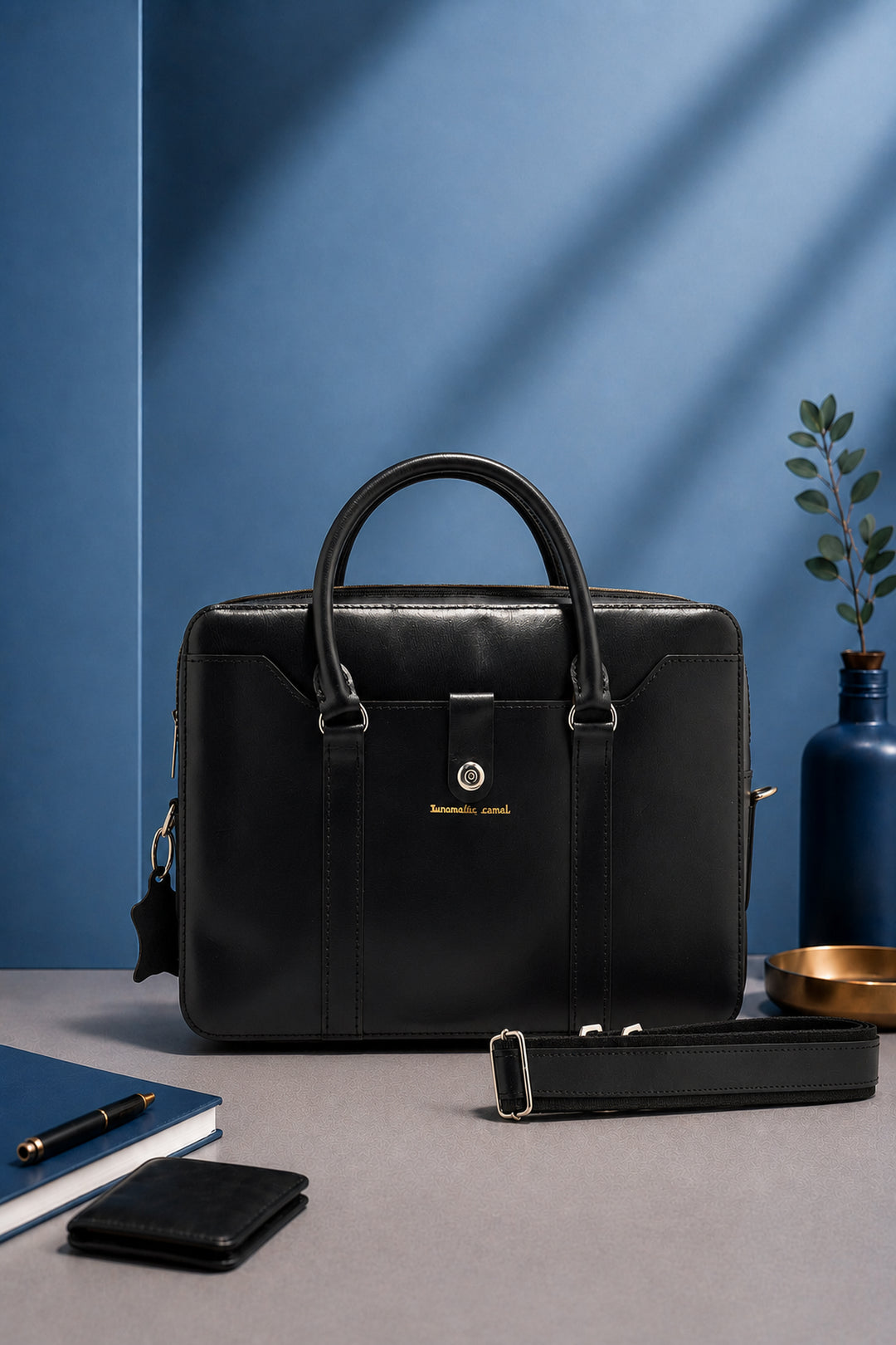 Jessica Genuine Leather Laptop Bag - Black