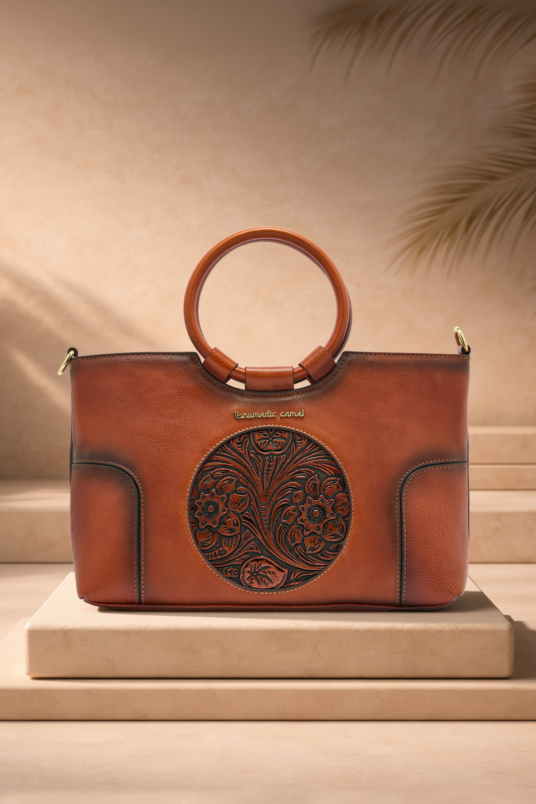 Iconic Women's  Genuine Leather Handbag - Mocha