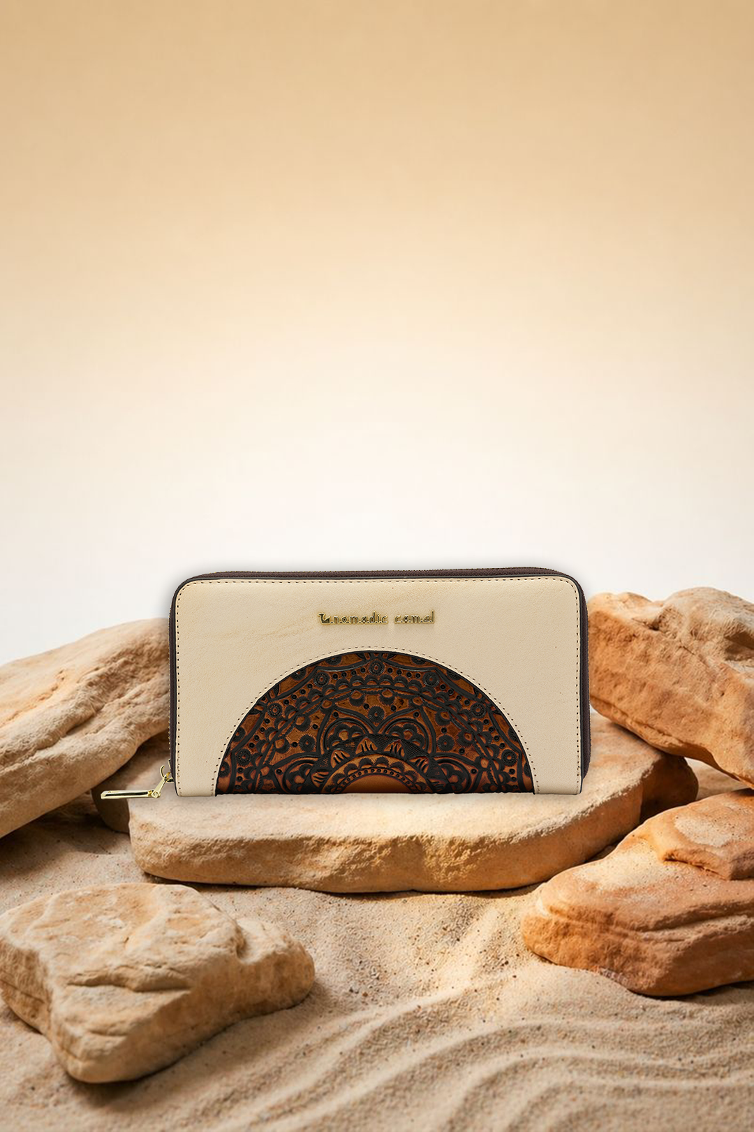 Embossed Women's Genuine Leather Clutch - Ivory