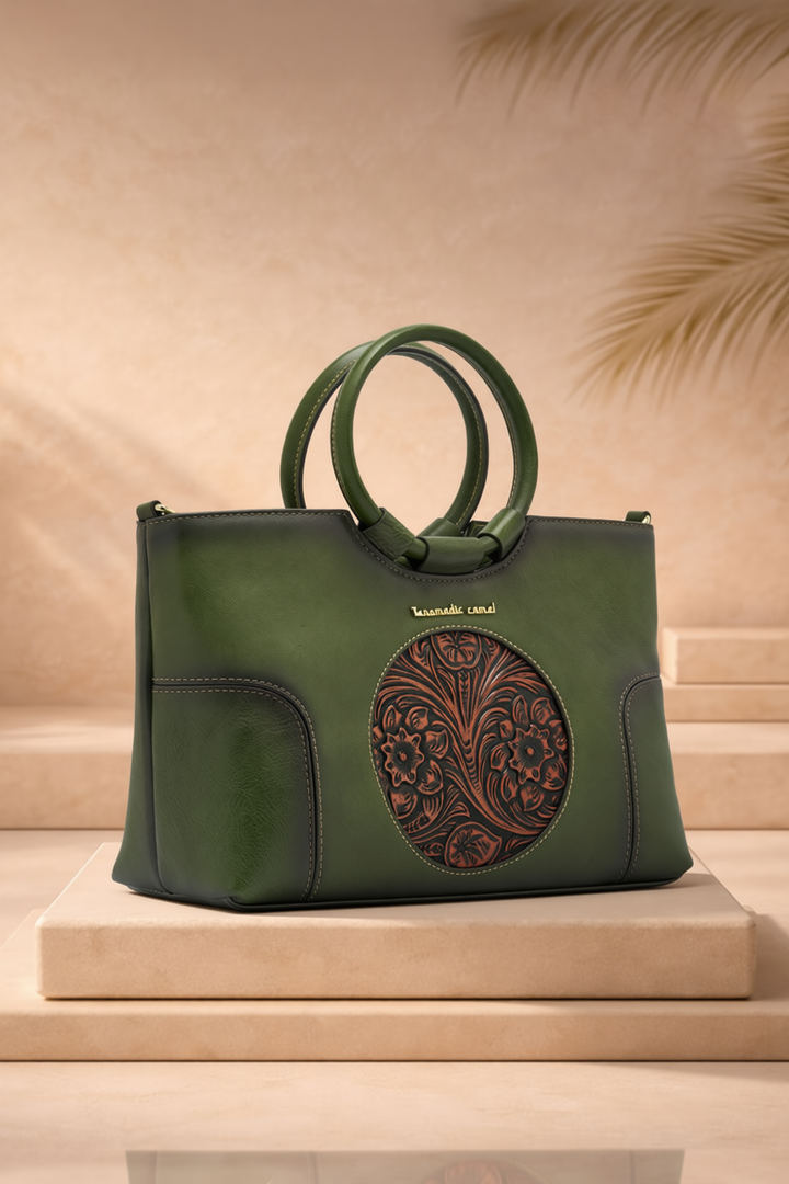 Iconic Women's  Genuine Leather Handbag - Emerald