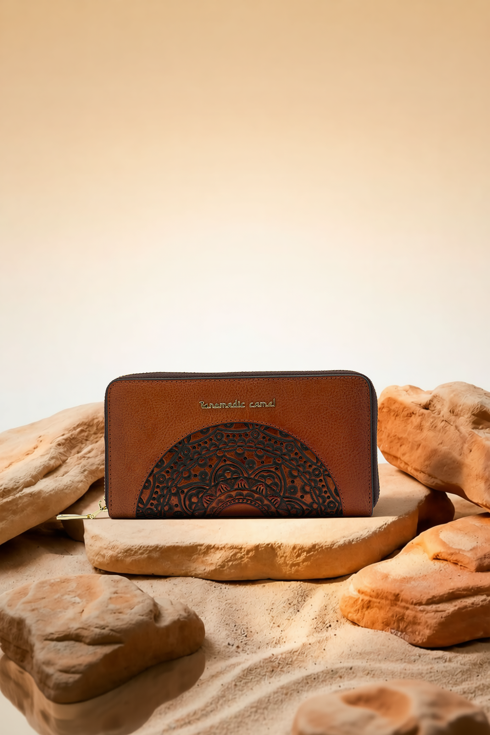 Embossed Women's Genuine Leather Clutch - Mocha