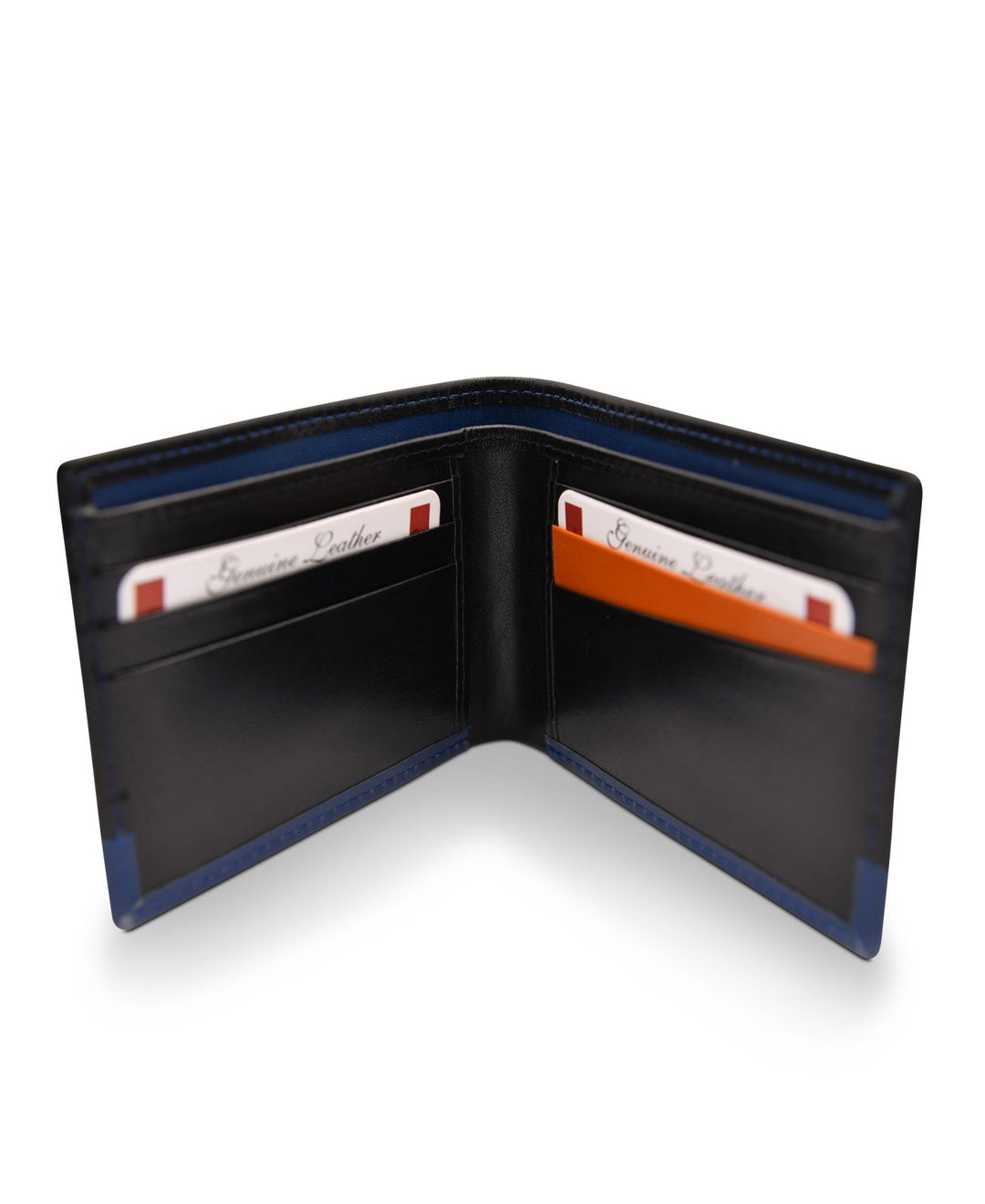 Men's Bi Fold Slim Wallet Soft Black Blue Genuine Leather RFID Blocking