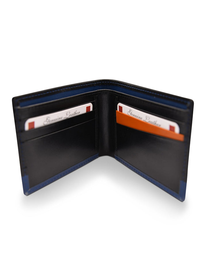 Men's Bi Fold Slim Wallet Soft Black Blue Genuine Leather RFID Blocking
