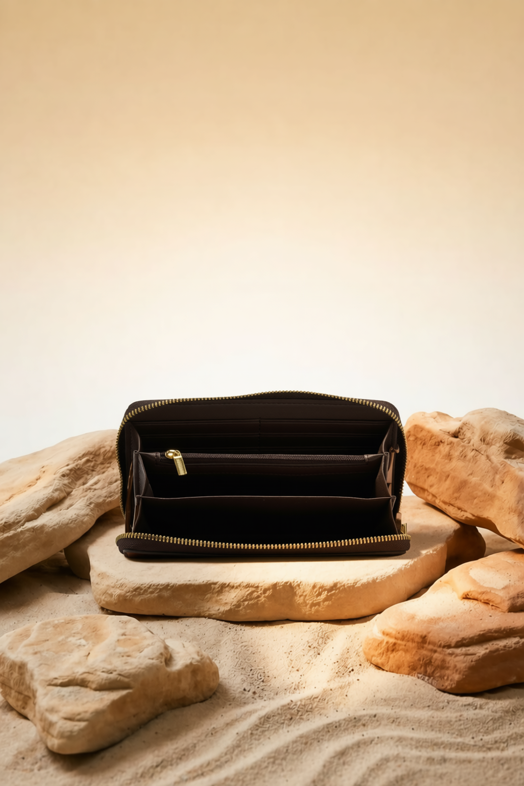 Embossed Women's Genuine Leather Clutch - Mocha