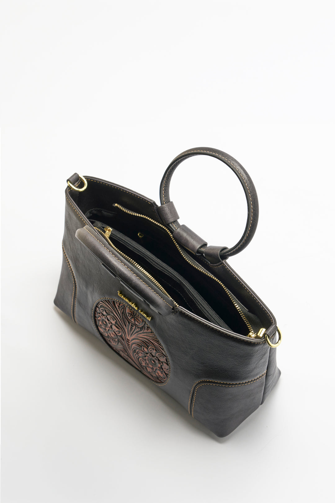 Iconic Women's  Genuine Leather Handbag - Black