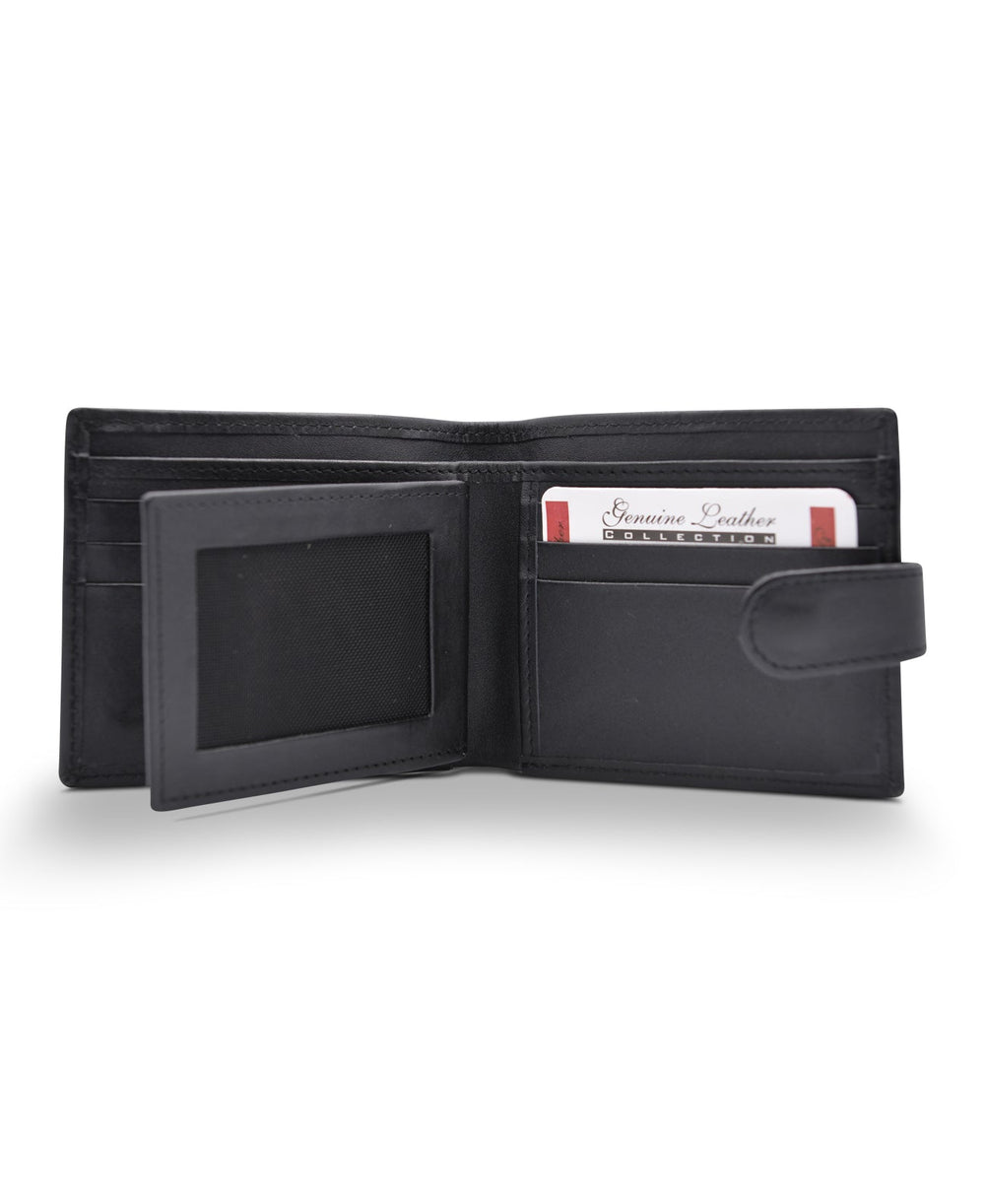 Men's Tri Fold Slim Wallet Soft Black Genuine Leather RFID Blocking Button Clasp