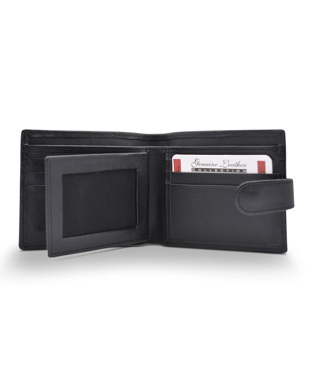 Men's Tri Fold Slim Wallet Soft Black Genuine Leather RFID Blocking Button Clasp