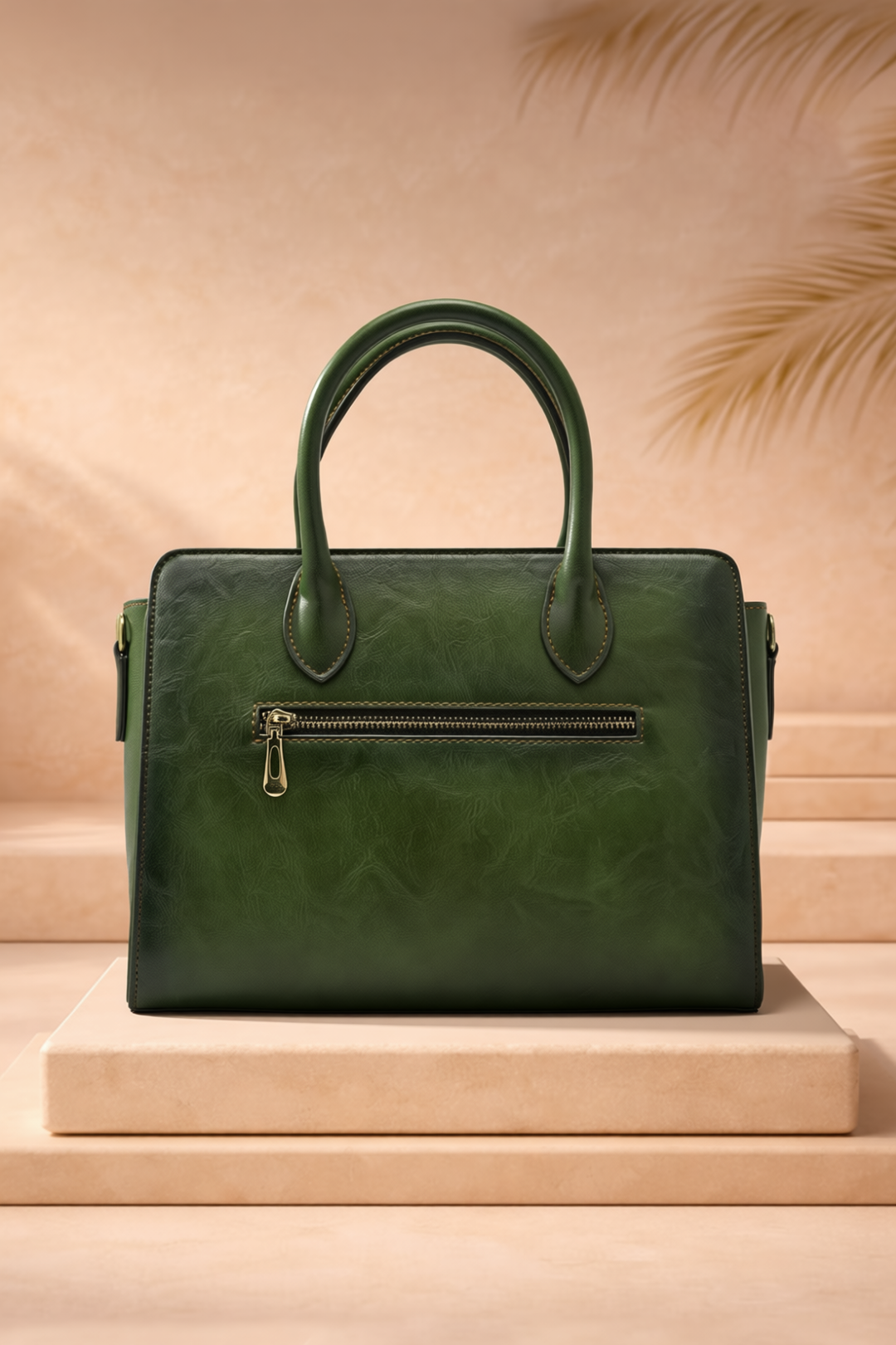 Elegance Women's Genuine Leather Handbag - Emerald