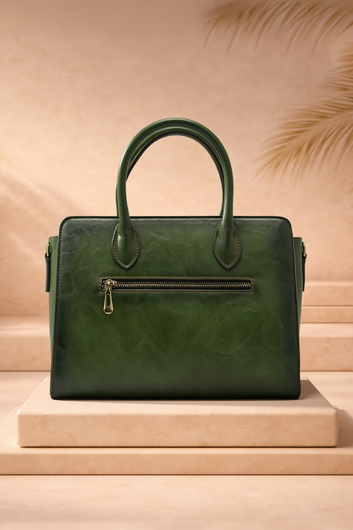 Elegance Women's Genuine Leather Handbag - Emerald