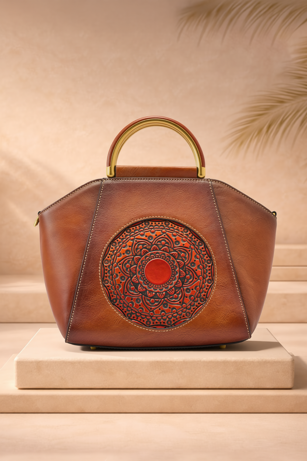 Trapez Women's Genuine Leather Handbag - Brown