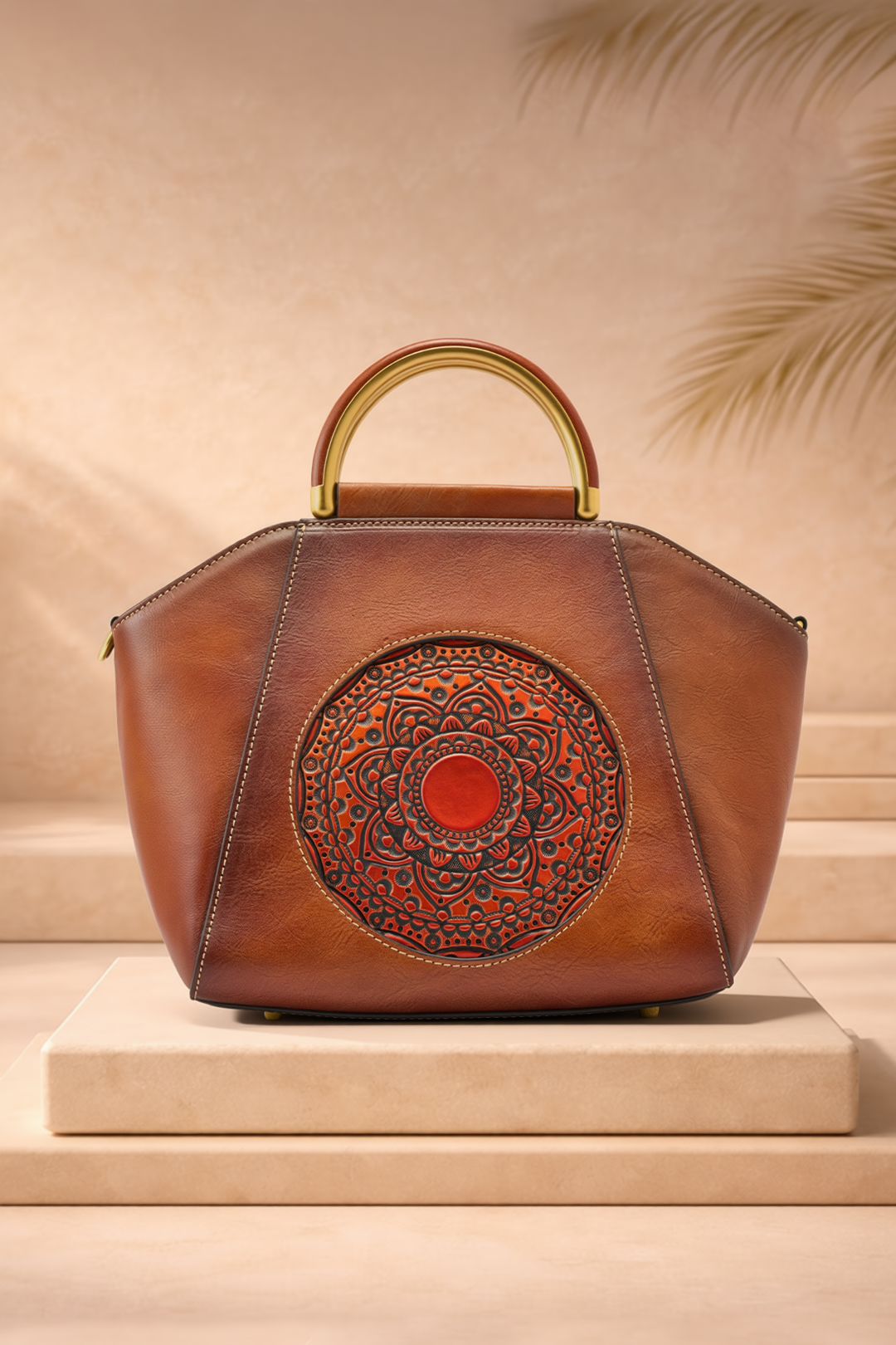 Trapez Women's Genuine Leather Handbag - Brown