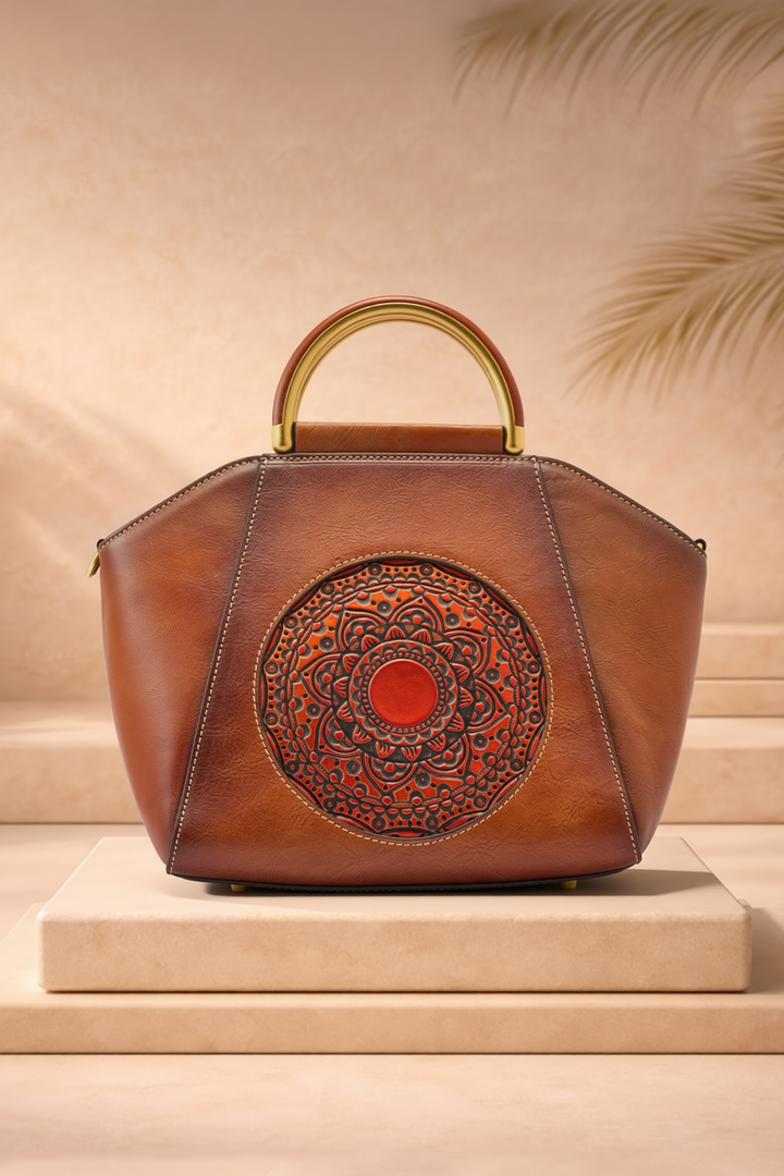 Trapez Women's Genuine Leather Handbag - Brown