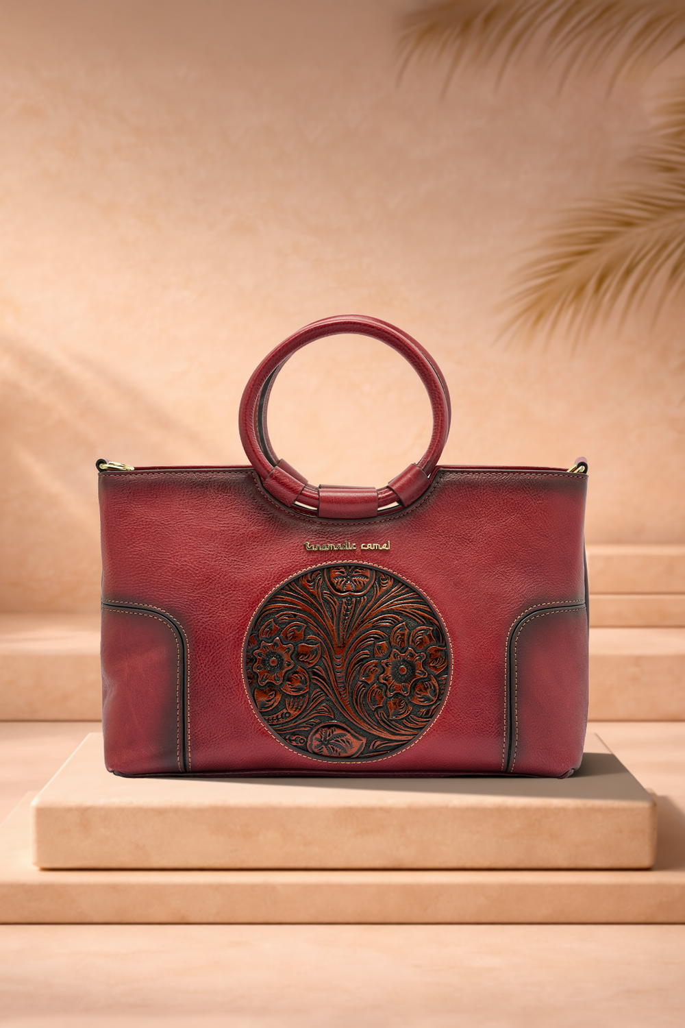 Iconic Women's  Genuine Leather Handbag - Crimson