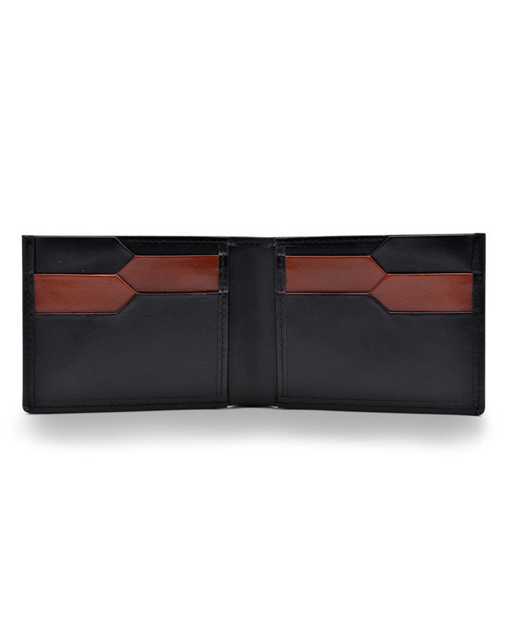 Men's Bi Fold Slim Wallet Soft Black with Brown Inside Genuine Leather RFID Blocking