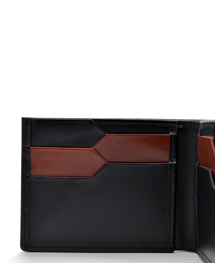 Men's Bi Fold Slim Wallet Soft Black with Brown Inside Genuine Leather RFID Blocking